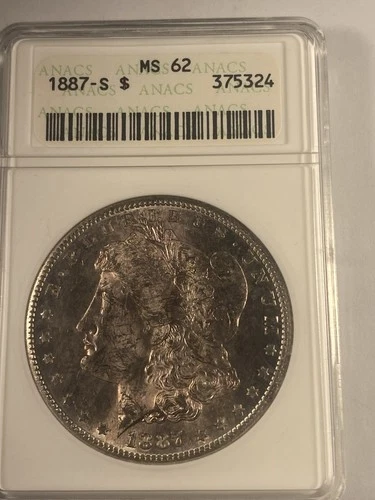 1887 $1 Morgan Silver Dollar ANACS MS62 Uncirculated Business Strike