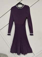 Nanette Lepore Sz M Gabriella Sparkle Knit Pleated Glitter Dress Metallic Plum