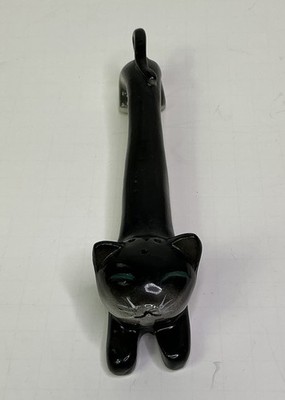 MCM Ceramic 6 3/4  Long Black Cat Shaped Shaker JAPAN