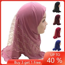 Kids Girls Muslim Hijab Scarf Islamic Headscarf Khimar Head Wrap Shawl Caps 2-6Y