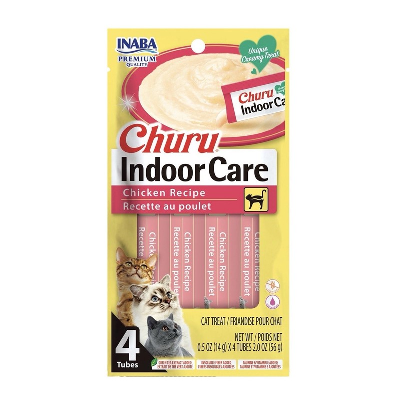 INABA Churu Indoor Care Chicken Soft Snack Cat Treats for Adult Cats 4 Tubes