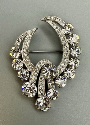 Eisenberg Ice Brooch 1940-1960's Vintage Designer Statement 2'' Rhinestones