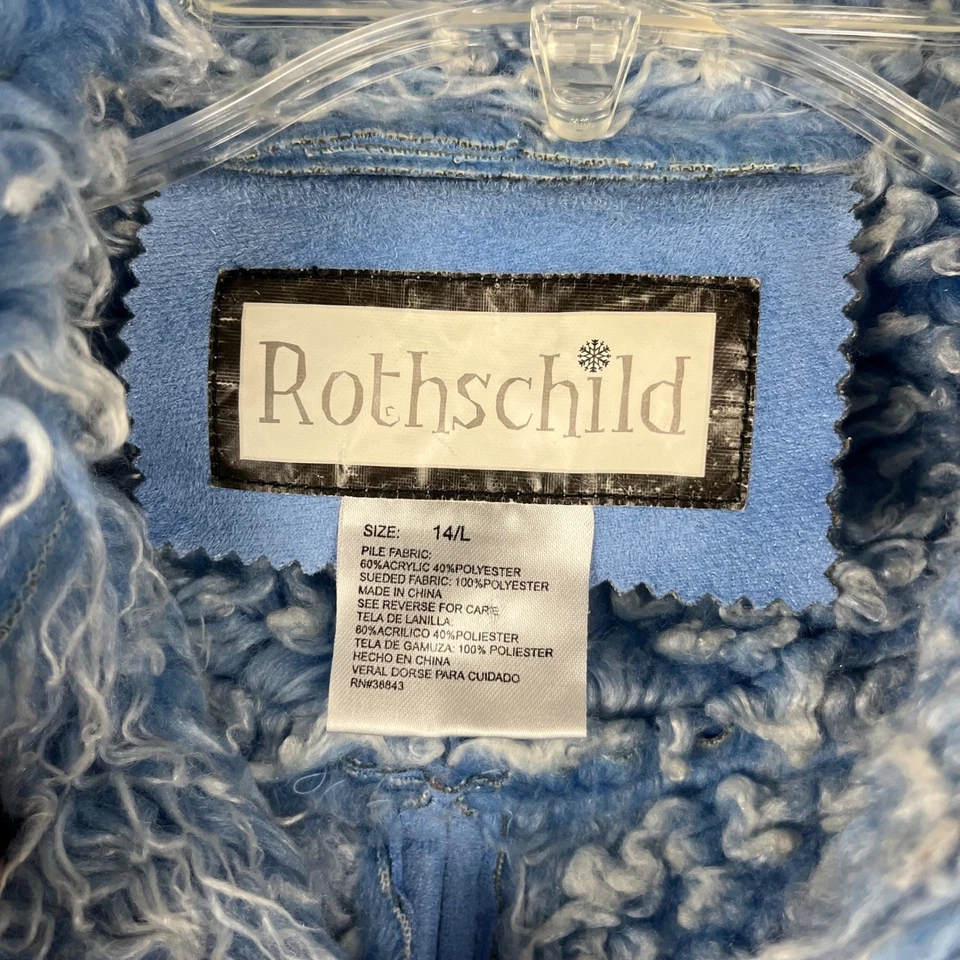Rothschild Kids Blue Faux Suede Fur Trimmed Winter Jacket Rhinestones Girls 14Lg - Image 3 of 4