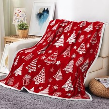 Red Christmas Throw Blankets, Winter White Xmas Tree Snowflakes Stars Soft Fl...
