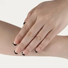 evpct French Tips Press on Nails Short Square for Women Gift, Nude + Black Ti...