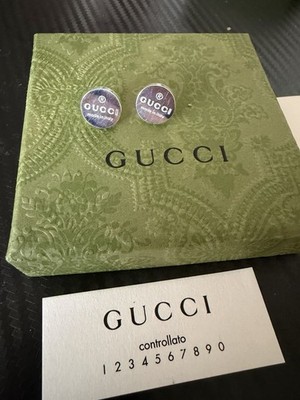Gucci  Logo  Sterling Silver Earring Studs  Italy New In The Box 100% Guaranteed
