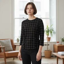 Carlisle Long Sleeve Blouse Checkered Print Women’s Size 4 Windowpane