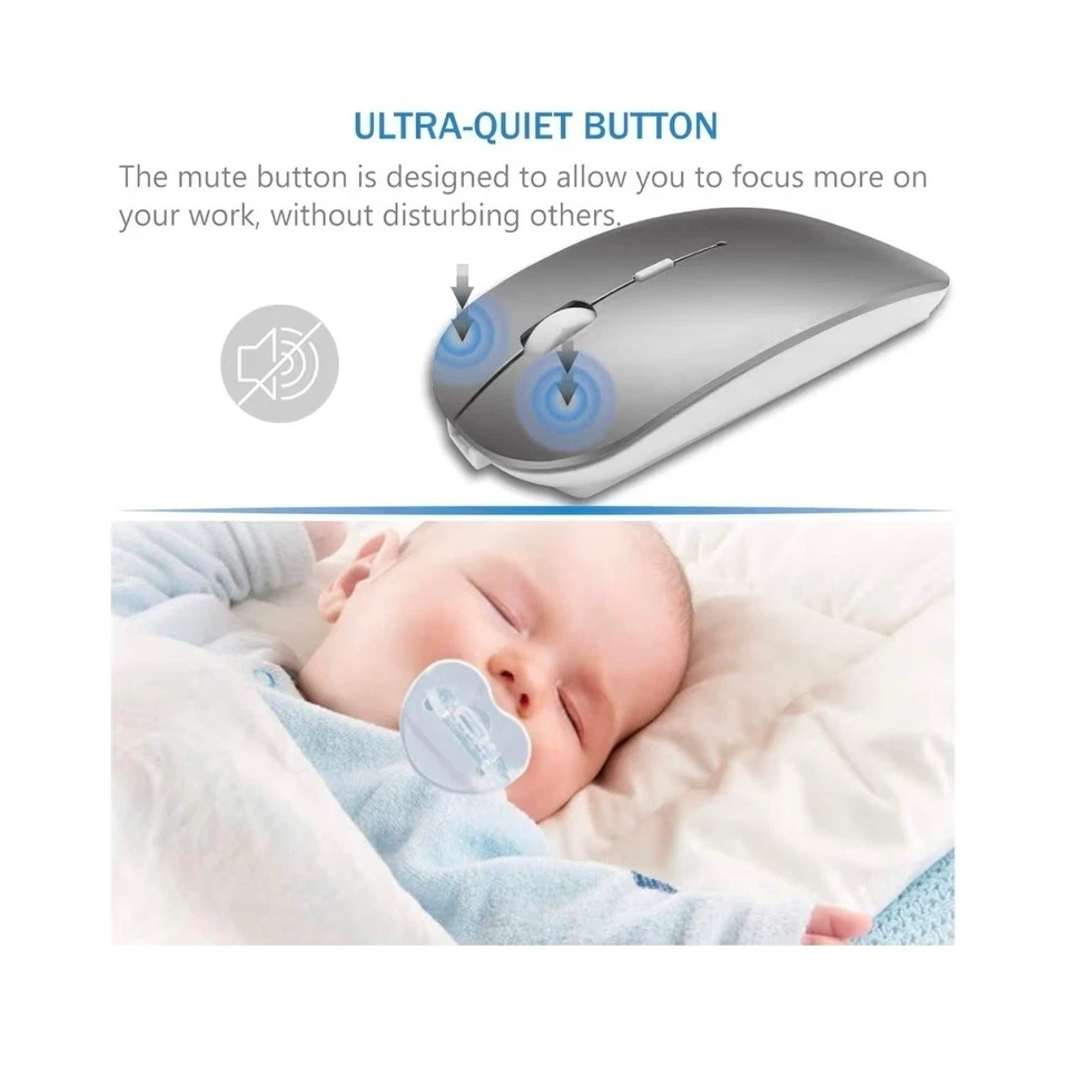 Azmall Bluetooth 4.0 Wireless Optical Rechargeable Silent Mouse Slim Portable - Image 3 of 4