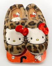 Hello Kitty Faux Fur Leopard Slippers Women  s Size 9/10  Sanrio  NWT