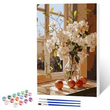 Window Flowers Paint by Numbers Kits for Adults Beginner with Wooden Framed, ...