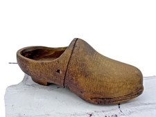 Vintage Clog Wooden Shoe Mid Century Hand Carved