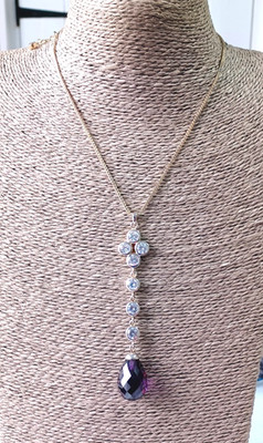 Newbridge Silberbesteck Amethyst Glas & Y Tropfen Halskette groß lila Träne