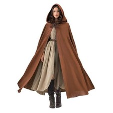 Renaissance Hooded Cloak for Women Men Medieval Cape for Halloween Brown