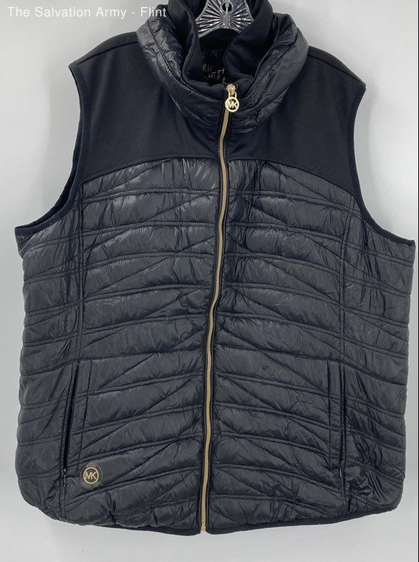 Michael Kors Womens Black Sleeveless Zipped Pockets Full-Zip Puffer Vest Size 3X