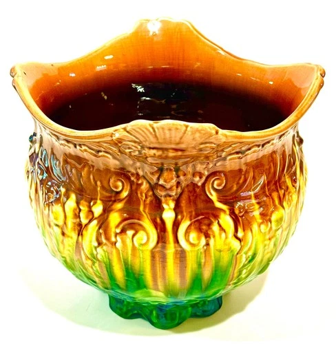 1920's Jardiniere Pottery Majolica Weller ART Nouveau Lions Head Planter 11.5"