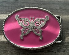 Pink Bling Butterfly Belt Buckle Oval Shape Missing Some Stones