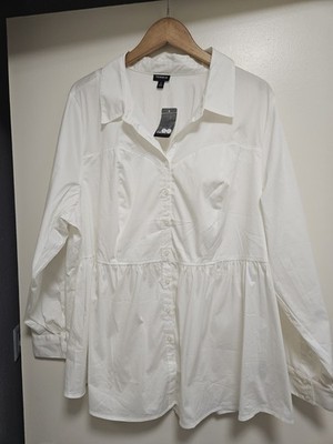 Torrid NWT White Babydoll Poplin Smocked Back Button Up Shirt Sz 4X