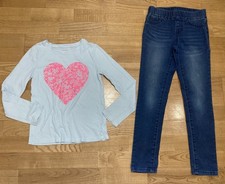 Girl's Gap  Cat  Jack Outfit Size 8 - Light Blue Heart Top w/Jeggings EUC