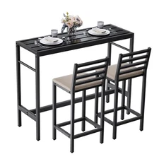  3-Piece Outdoor Patio Bar Set – 47" High Top Pub Table with 2 Cushioned Chairs