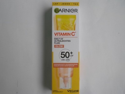 Garnier Vitamin C Tägliches 40 ml, C Sonnenfluid Glow LSF 50+ doppelt 2028 Vegan