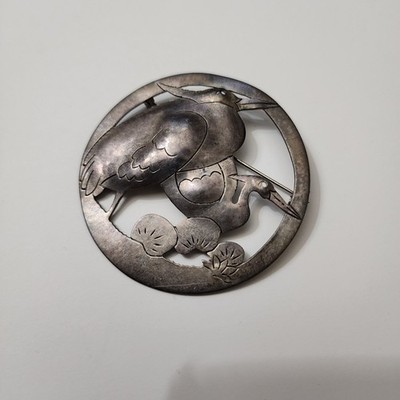 Pfeiffer 925 Sterling Silver Two Birds Round  Brooch Pin Vintage 