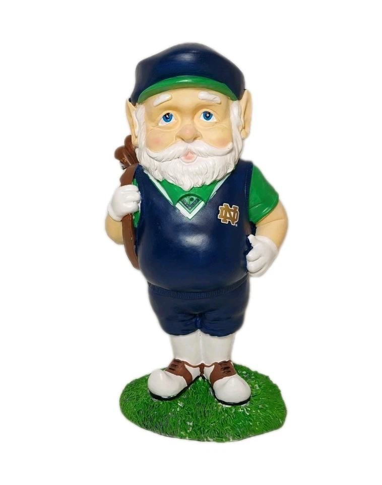 NOTRE DAME 12" Garden Gnome Fighting Irish Golfer Statue Golf Club Bag Sculpture - Image 2 of 4