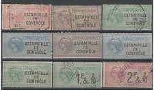 France, Lot of 9, 19th Century Revenue Stamps