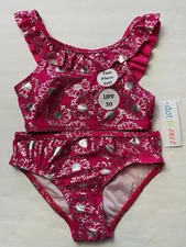 NWT Dot & Zazz Girl Swim S 6/7 Bathing suit 2pc Bikini Hot Pink Floral UPF50