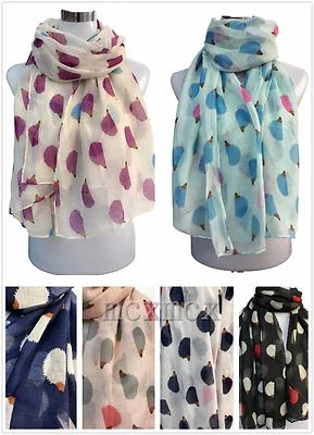 Women Ladies Long Summer Style Hedgehog Print Pattern Shawl Scarf Warp Stole