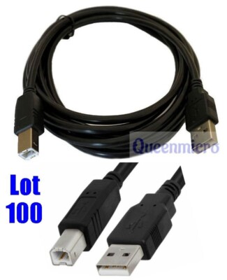 Lot 100 10Ft USB 2.0 A~B AB Printer Device Scanner Cable Cord Wire PC/MAC Black