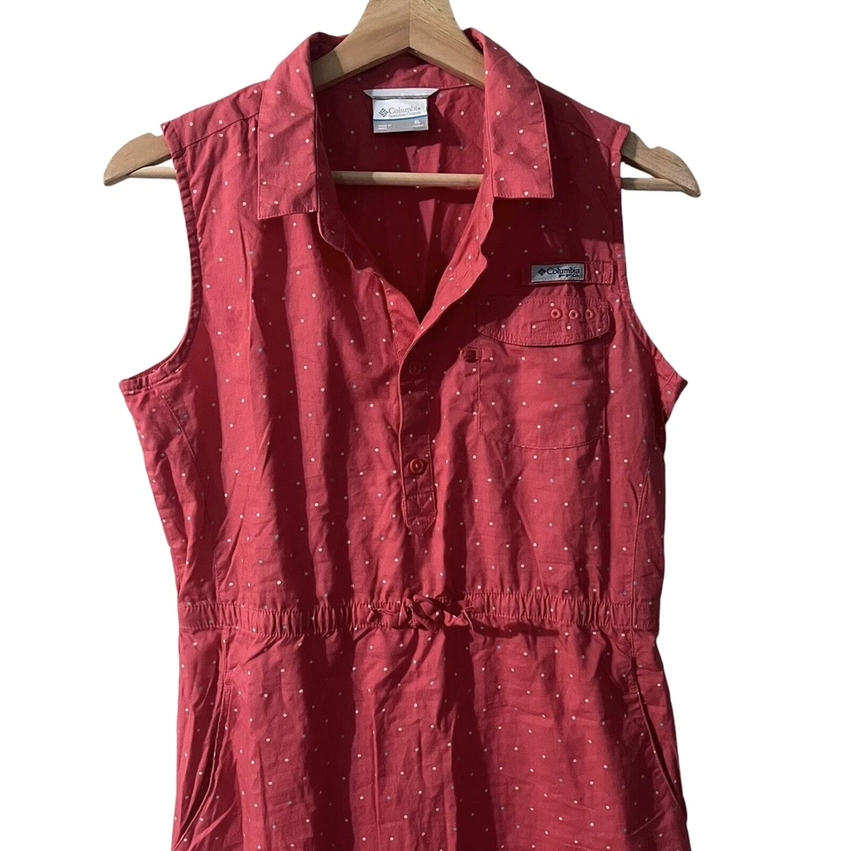 Vestido Camisa Columbia PFG Super Cabeza de Hueso Talla XL Niñas Rosa Frambuesa Lunares Foto 4 de 4