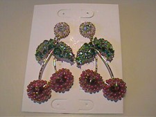 NWOT RHINESTONE CHERRY BLOSSOM PIERCED EARRINGS