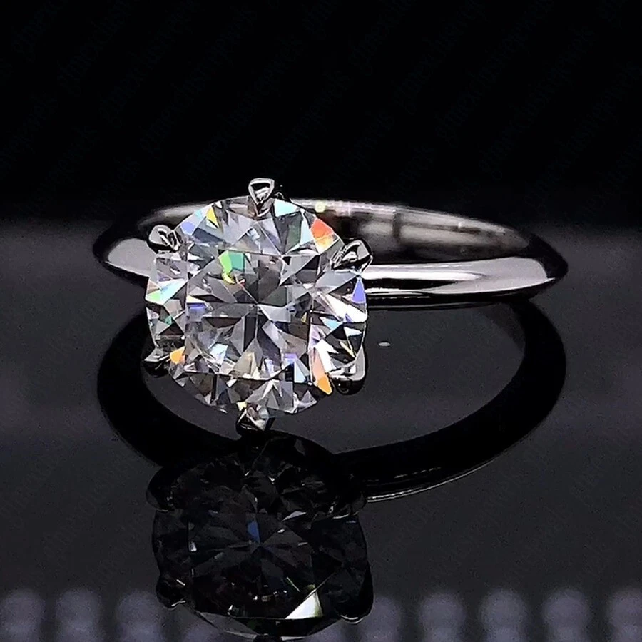 Anillo de compromiso de diamantes cultivados en laboratorio IGI 2,50 quilates corte redondo E VVS2 platino sólido 950 Foto 2 de 4