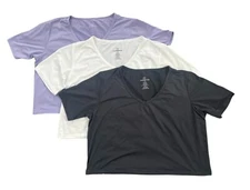 Real Essentials 3 Pack Women's Dry-Fit Short Sleeve V-Neck Crop Top Tee S or M