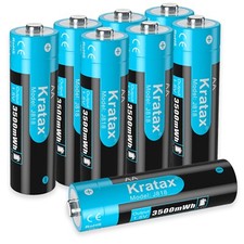 8PCS AA Rechargeable Lithium 1.5v Batteries,Kratax 3500mWh 1600 Cycles Double AA