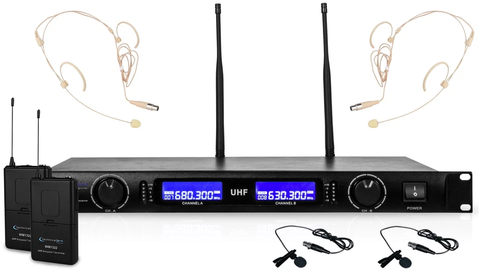 Technical Pro Professional UHF Dual Wireless Microphone Lapel & Headset System - Image 4 of 4