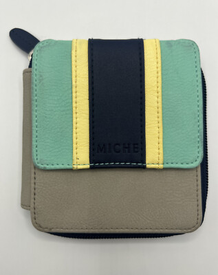 NEW - MICHE - Women's Bifold Zipper Mosaic Gray Faux Leather Wallet