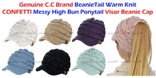 C.C BeanieTail CONFETTI Warm Knit Messy High Bun Visor Ponytail Beanie Cap