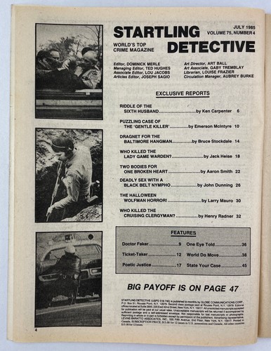 Verblüffende Detektivzeitschrift, Juli 1985, Vintage True Crime Stories, Zellstoff - Bild 4 von 5