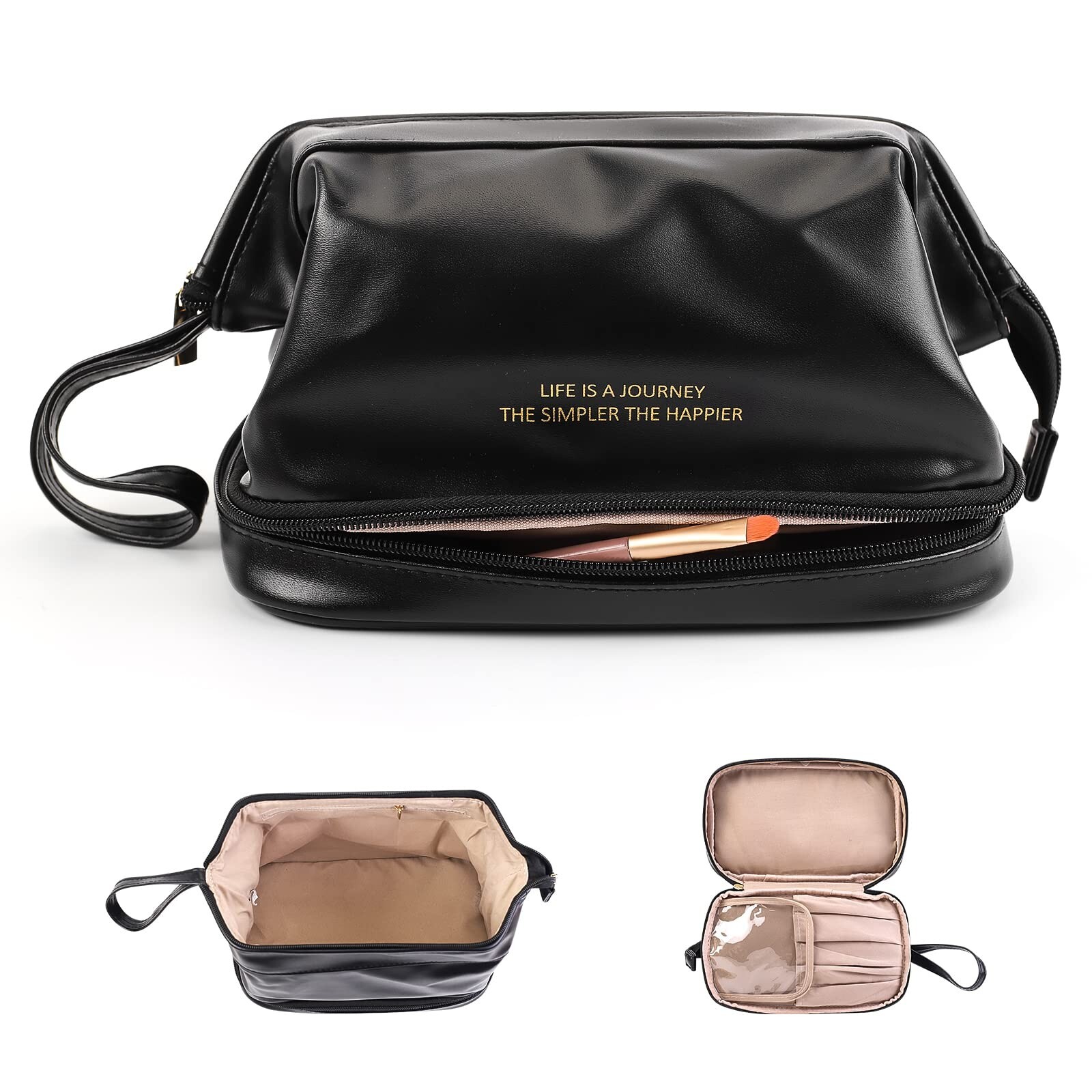 Cosmetic Travel Bag, Double Layer Large Makeup Bag, Travel Makeup Organizer B...