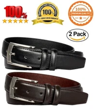 2 Pack Men’s Belts Black & Brown Leather Dress Belt Set (2-3501)