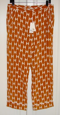 NWT Tory Burch size 6 Devi gold diamond tile print 100% silk pj style pants $298
