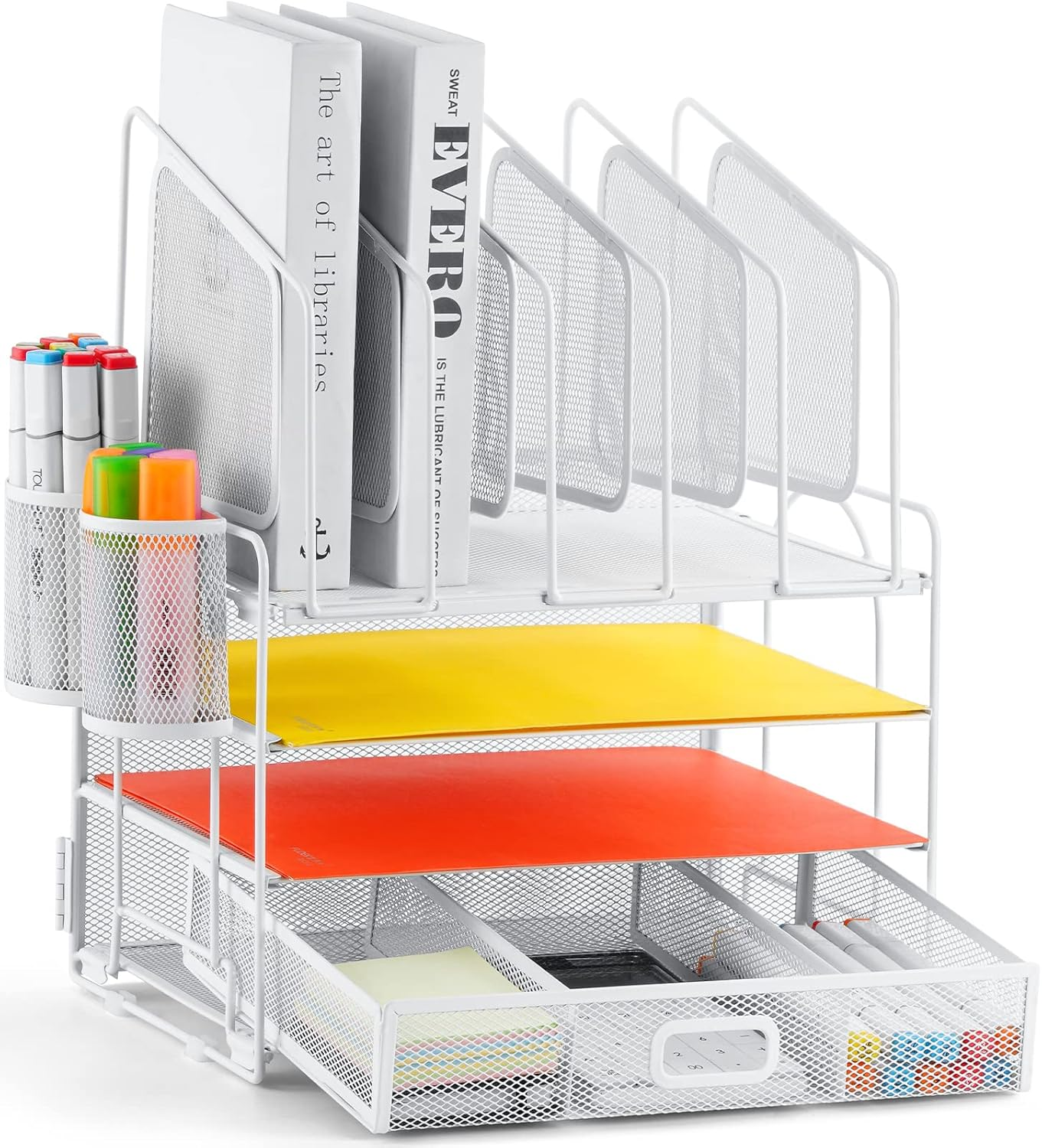4-Tier Mesh Desk Organizer with 5 Vertical File Holders for Office Storage-image