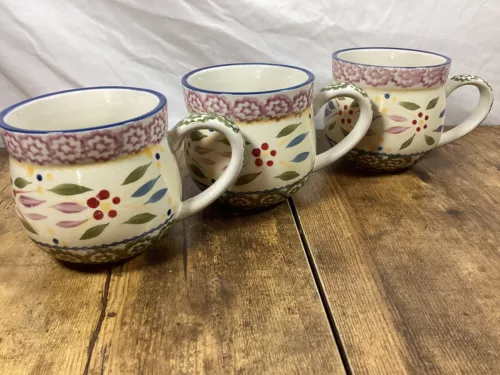 Temp-Tations Old World Green Mugs Cups Set of 3 12 oz Tara QVC Floral