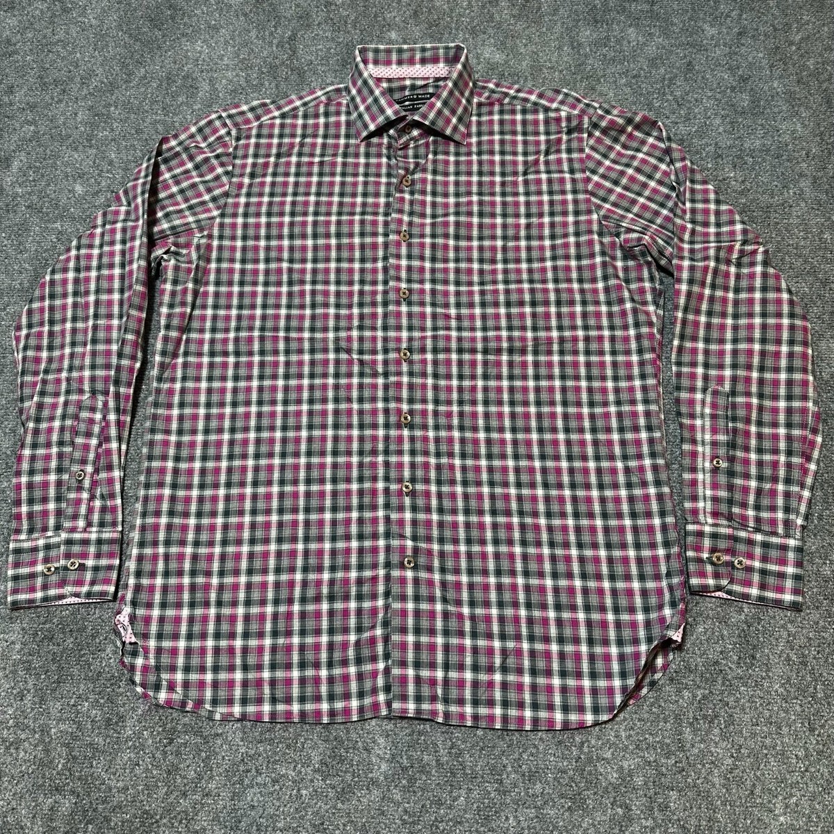 hammer dress shirts Hammer Made Shirt Mens 42 16.5 Grey Plaid Cotton Button Down Collar Long  Sleeve