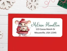 CUTE Cocoa Mouse Christmas Personalized Laser Return Address Labels