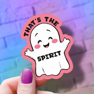 Happy Vinyl Smiling Ghost Sticker: ''That's the Spirit'' Decal - Dishwasher Safe