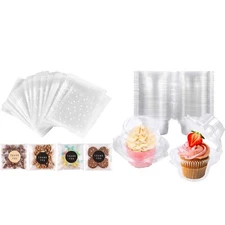 100PACK Self Adhesive Cookie Bags and 50 Pack Individual Cupcake Containers