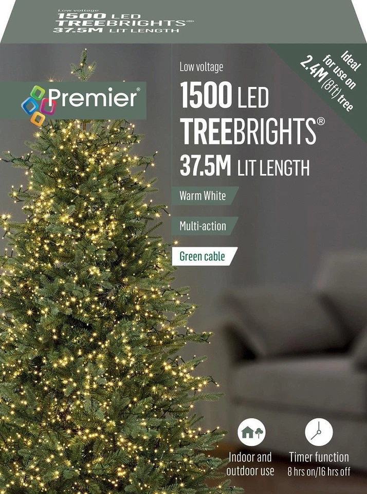 PREMIER DECORATIONS 1500 Warm White Premier Treebrights Multi Action LED Christmas Tree Lights+Timer