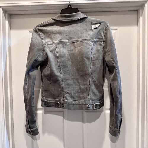 Mavi Jeans Denim Jacket Womens Small Gray Distressed Cropped Trucker - Picture 11 of 12